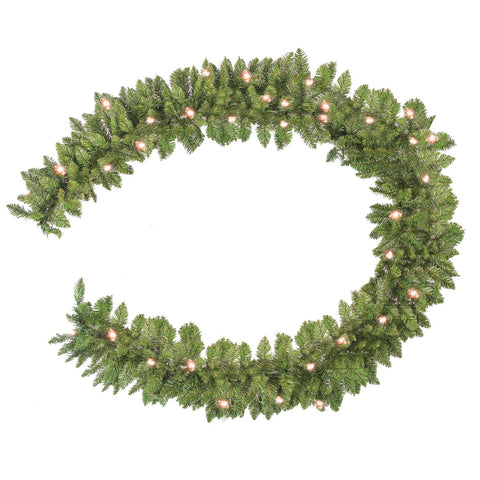 Hibean garland front view showing full 9ft length and lush greenery for easy decorating