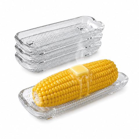 HIC Kitchen front view of pressed glass corn dish showing elegant shape and stability