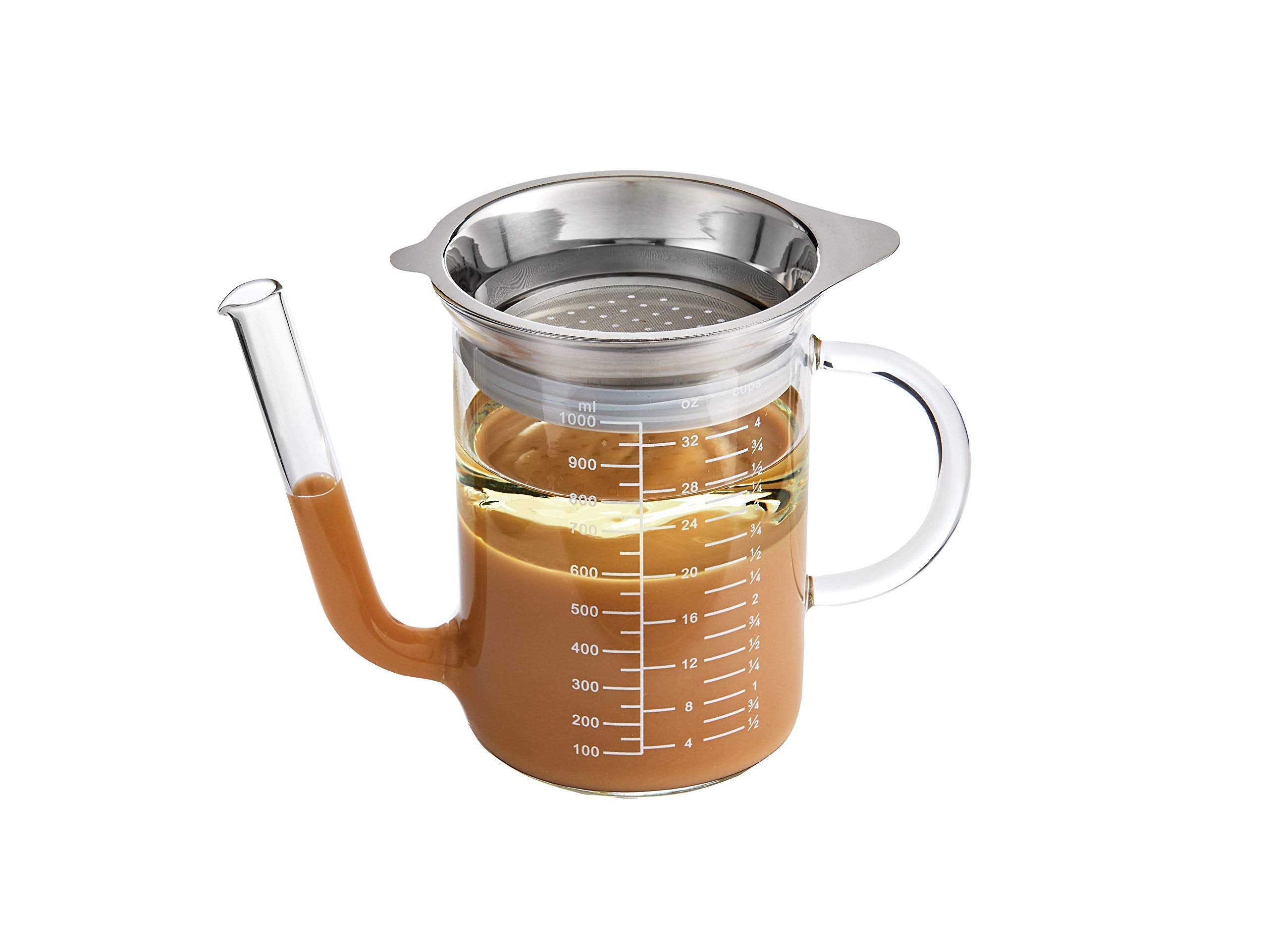 HIC Kitchen front view of fat separator showing clear measurements and handle for precise pouring