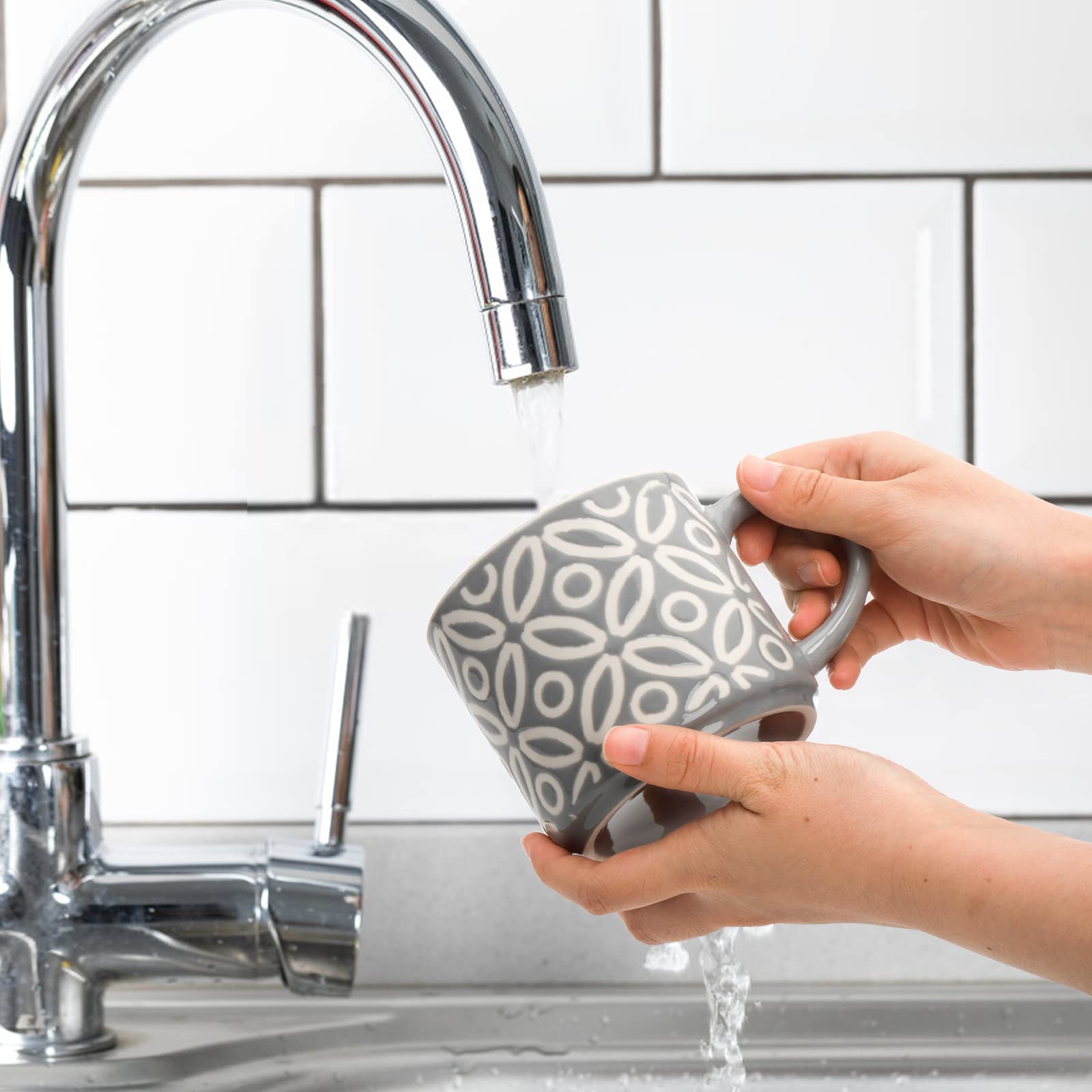 Hiceeden mugs stacked on metal rack to save countertop space
