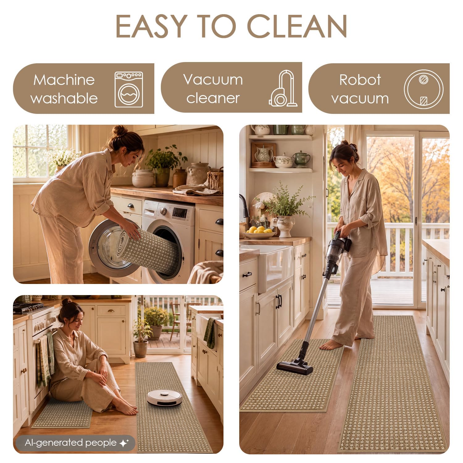 hicorfe rug placed by sink catching spills and easing cleanup