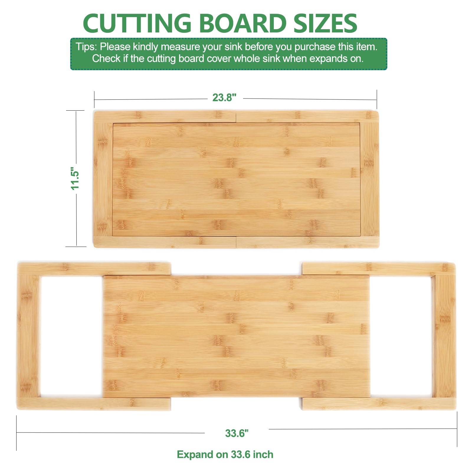 Hifybaty expanded board across sink emphasizing extension benefit: adjustable surface for wider sinks