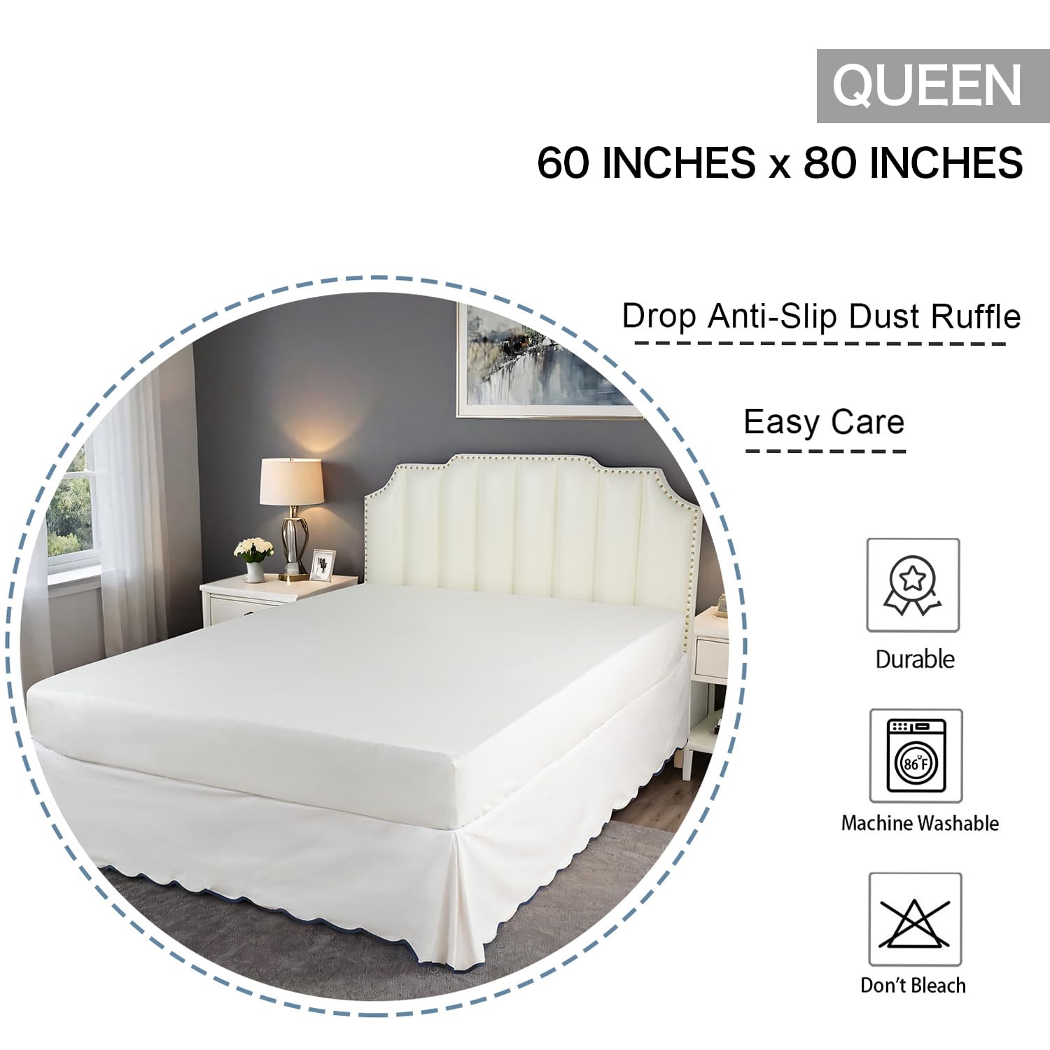 HIG bed skirt next to ruler showing 14-inch drop and correct sizing