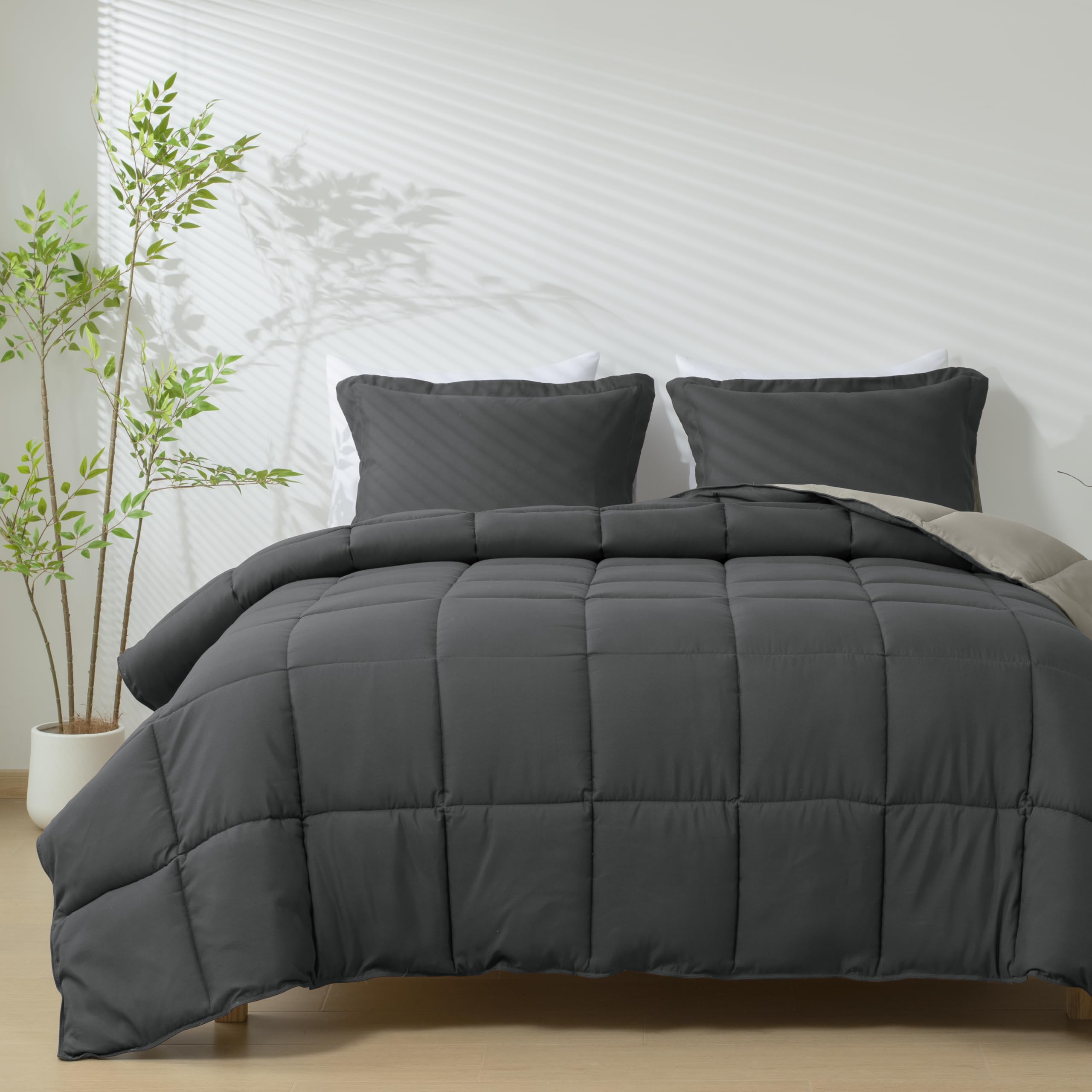 HIG comforter reverse side showing softer neutral shade for versatile décor benefit