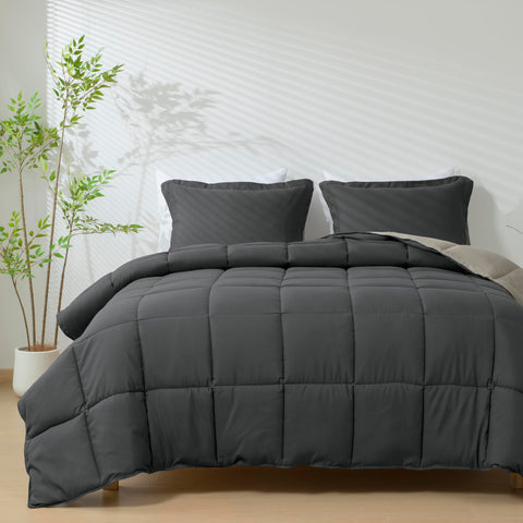 HIG comforter reverse side showing softer neutral shade for versatile décor benefit