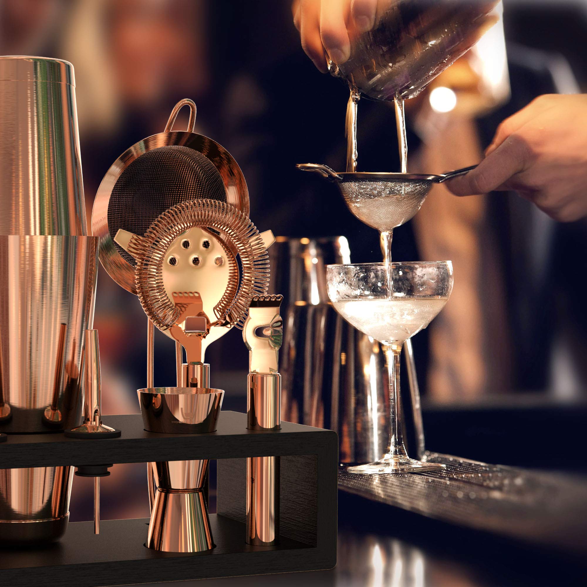 Highball & Chaser jigger measurements showing 2 oz/1 oz sides and interior markings for accurate pours