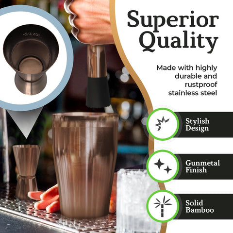 Highball & Chaser muddler and bar spoon action showing easy muddling and stirring control