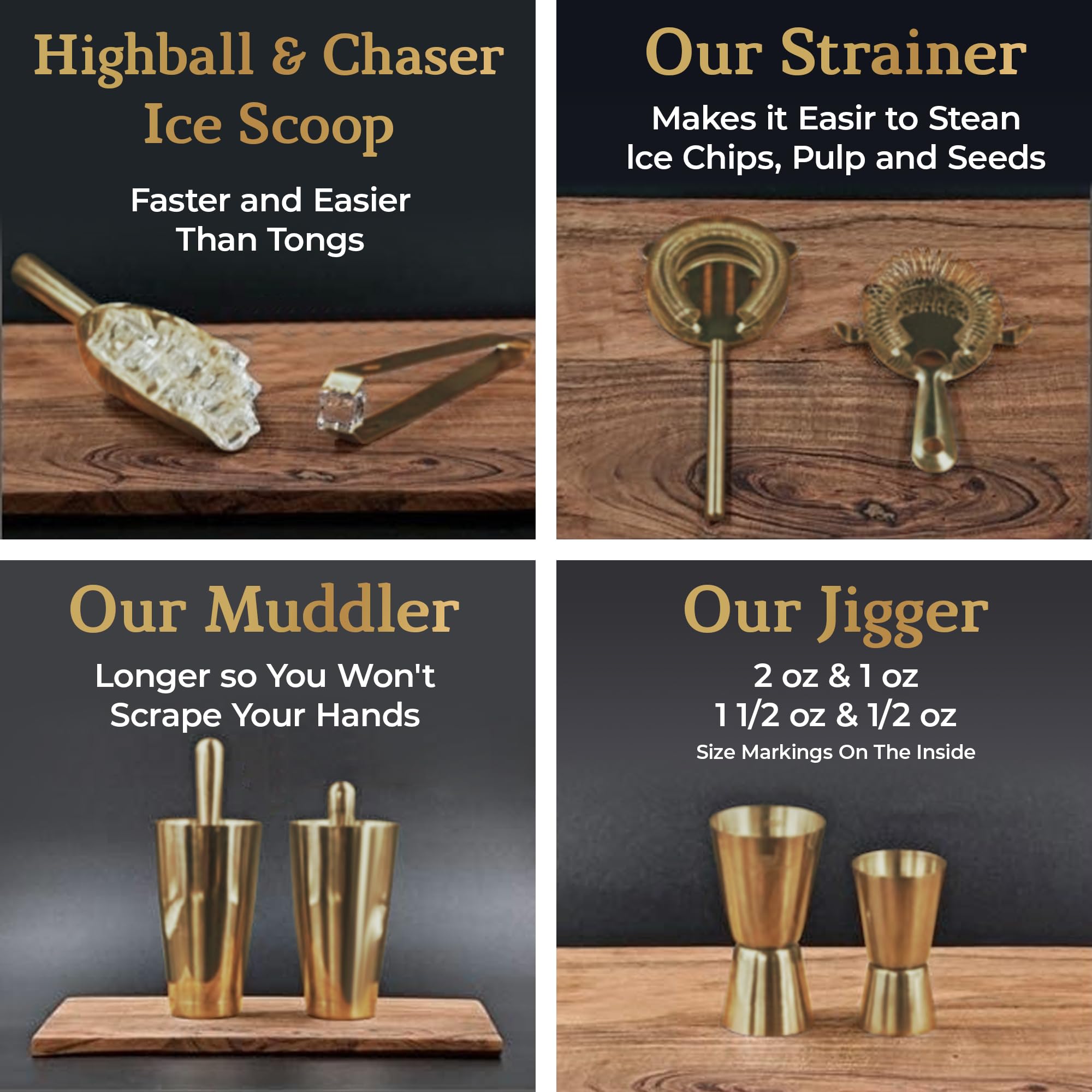 Highball & Chaser muddler and ice scoop in use demonstrating ergonomic reach and clean transfer