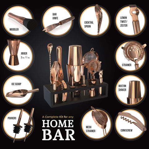 Highball & Chaser bamboo stand detail showing food-safe finish and stable tool placement for neat countertop display