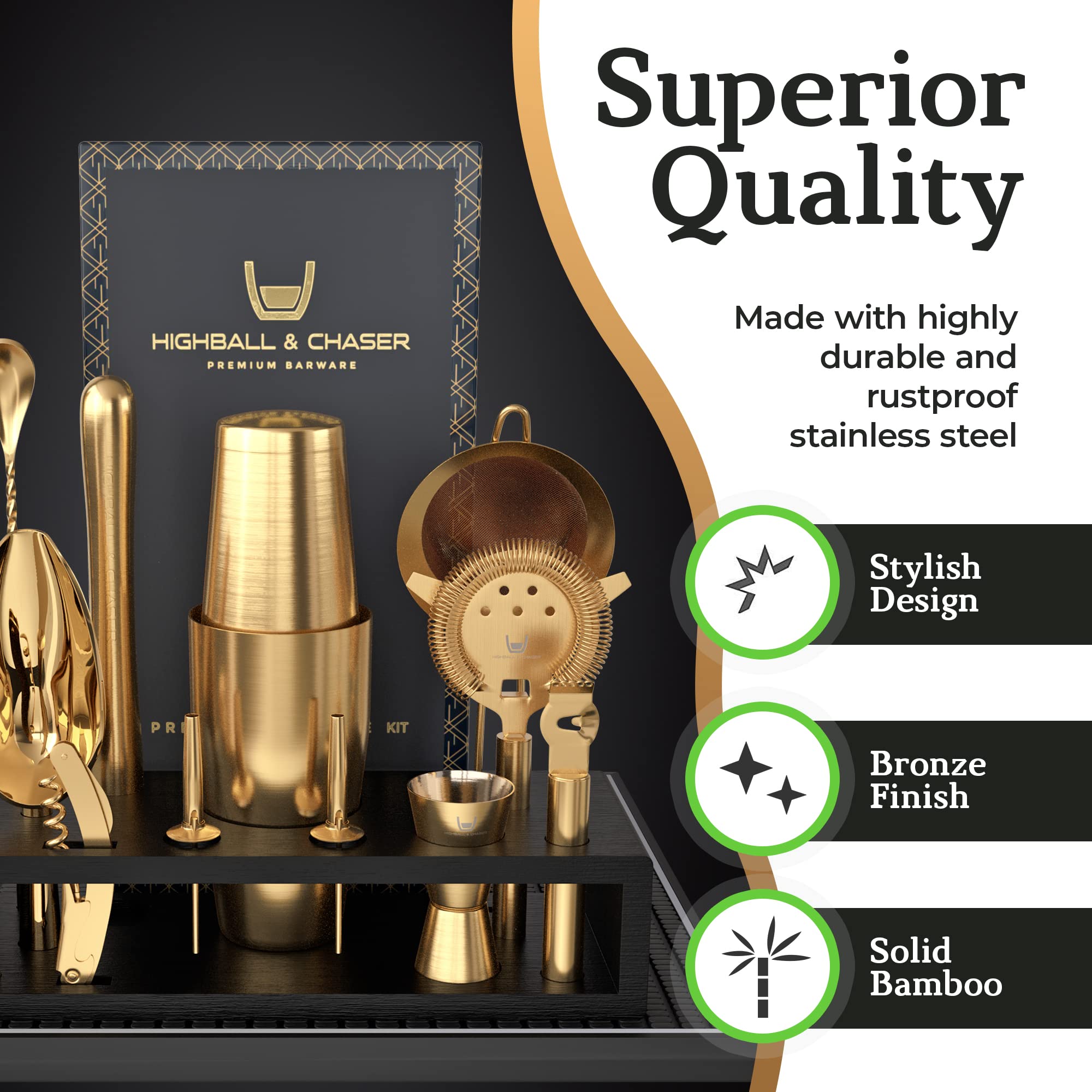 Highball & Chaser tools arranged with glassware lifestyle scene for hosting inspiration