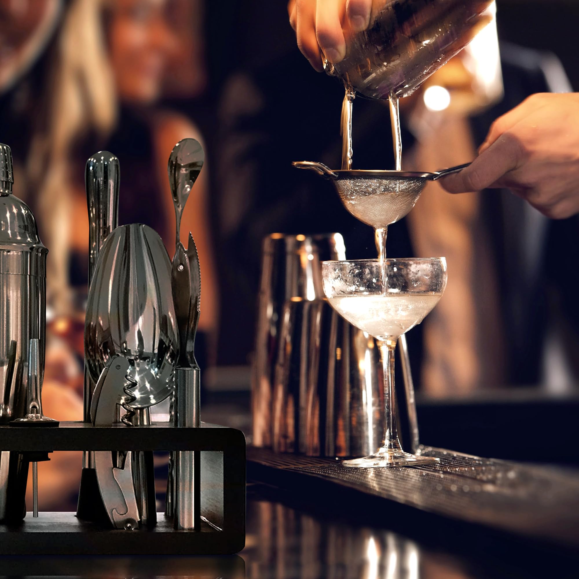 Highball & Chaser zester and peeler detail showing fresh garnish prep and dual-use convenience benefit