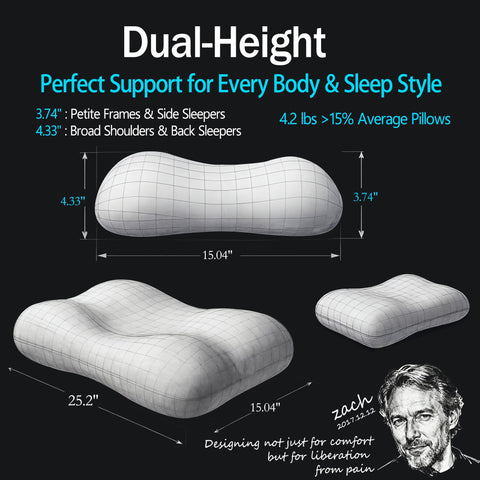 HighBeds pillow beside ruler, scale view to illustrate exact height options