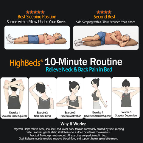 HighBeds model using pillow in side sleep position, demonstrates ergonomic fit