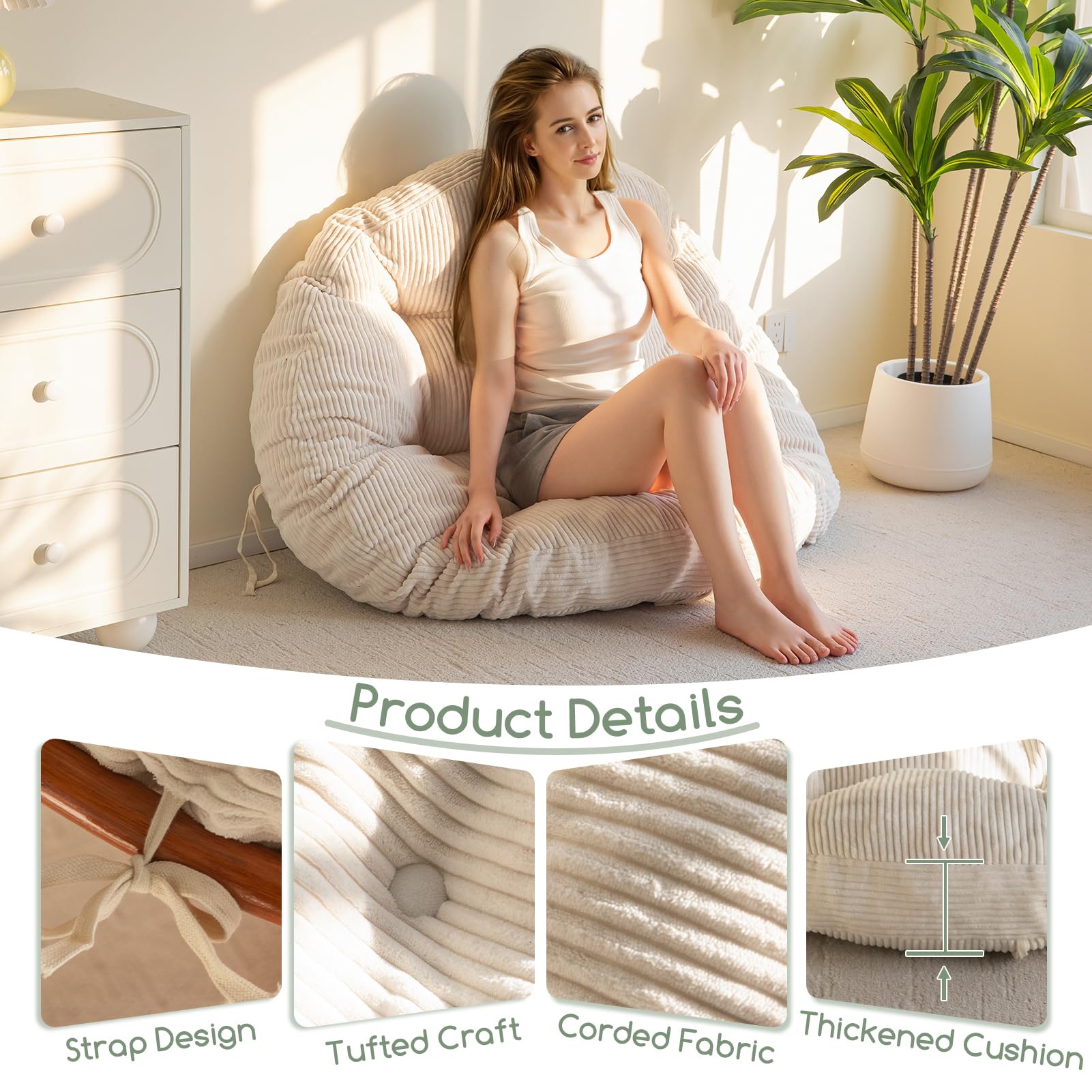 HIGOGOGO button tuft detail securing fill and enhancing style