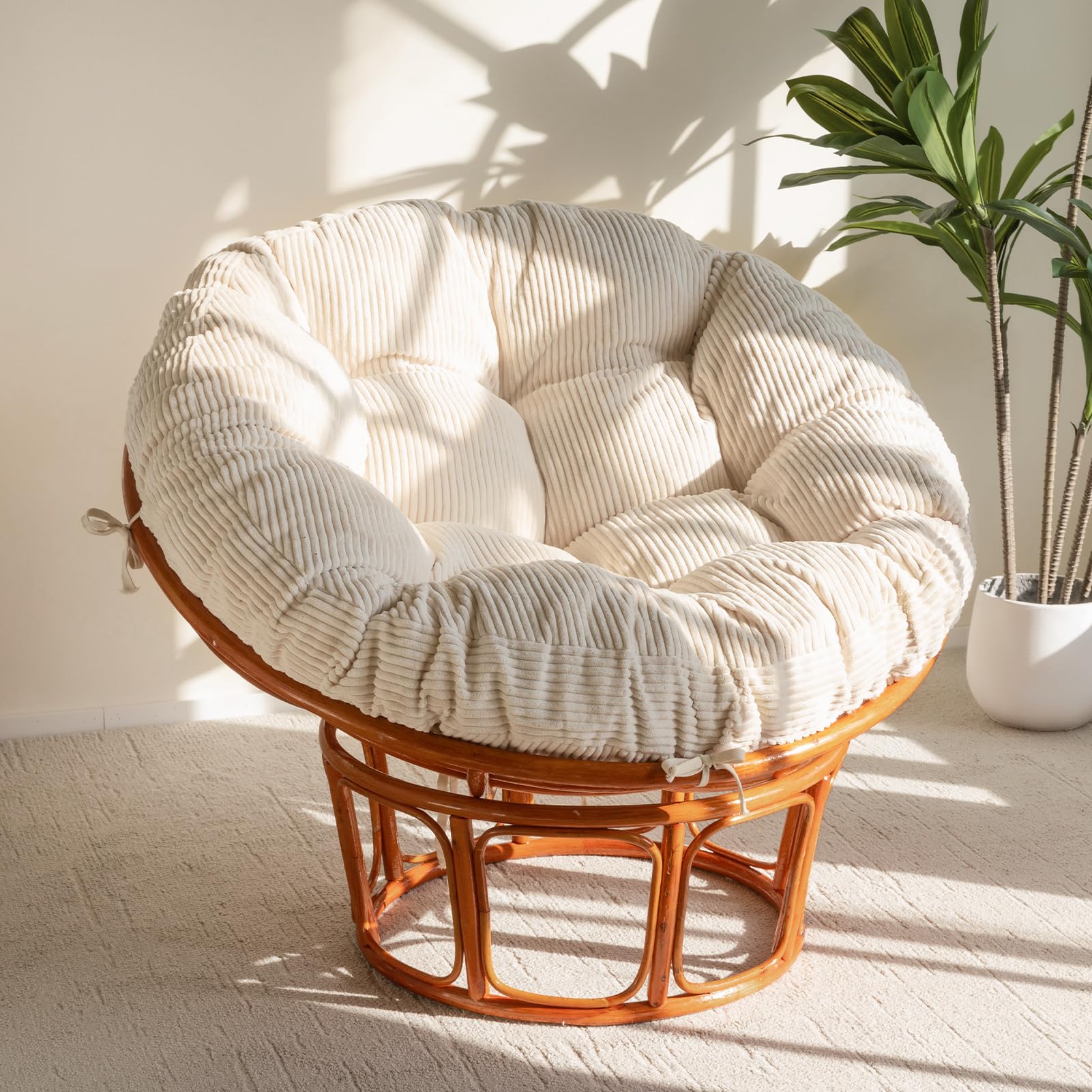 HIGOGOGO front view of beige papasan cushion showing full plush support