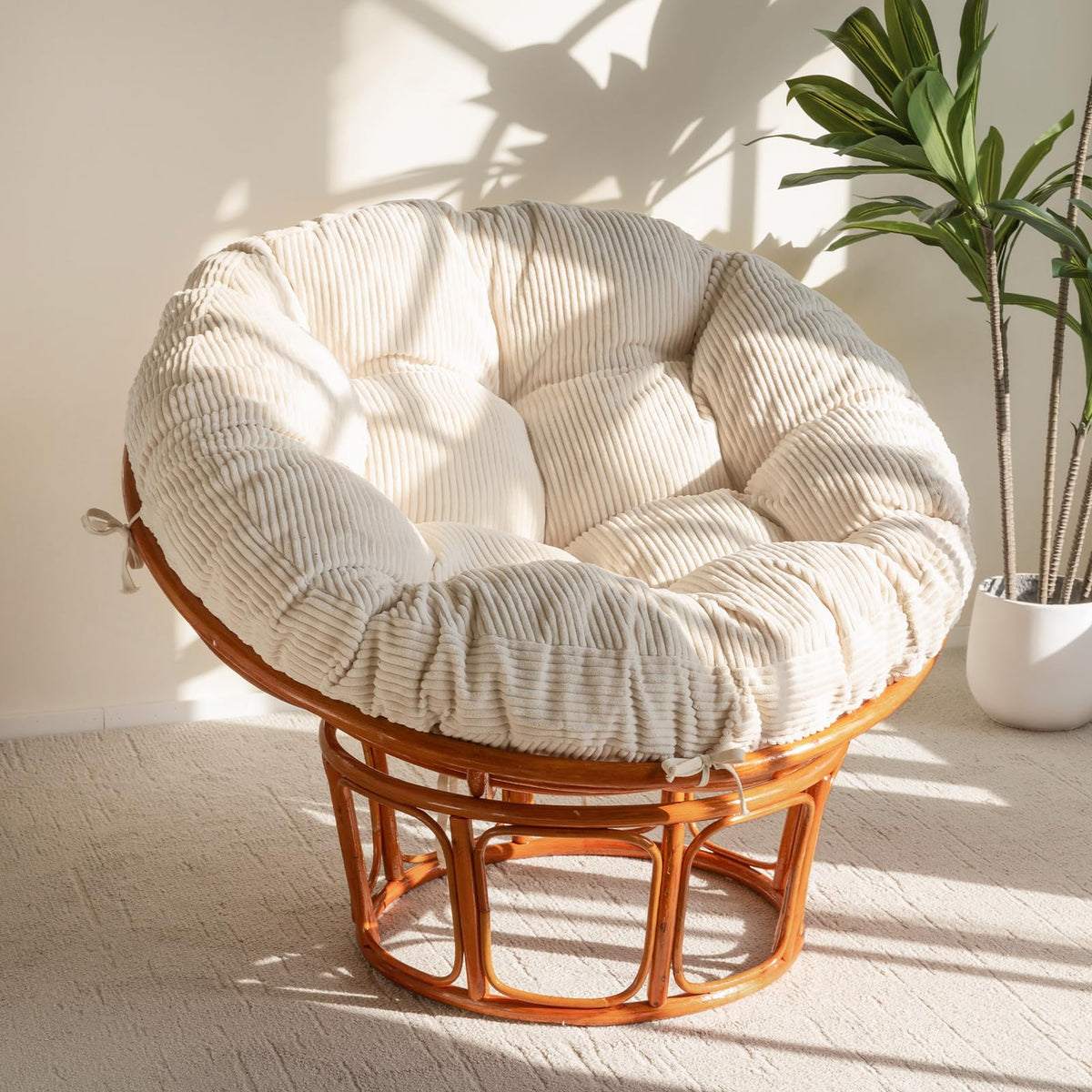 HIGOGOGO front view of beige papasan cushion showing full plush support