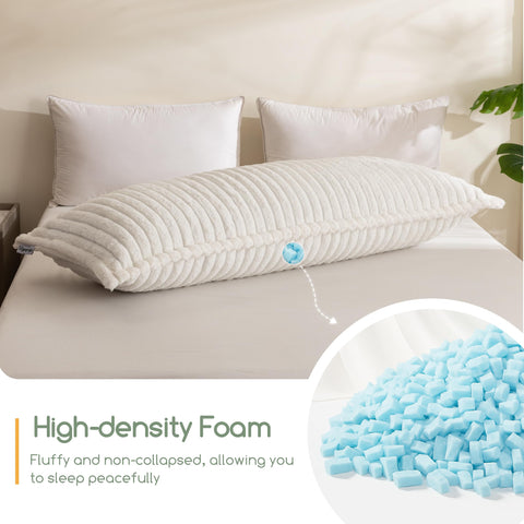 HIGOGOGO pillow next to adult for size scale showing 20x54 inch full-body coverage
