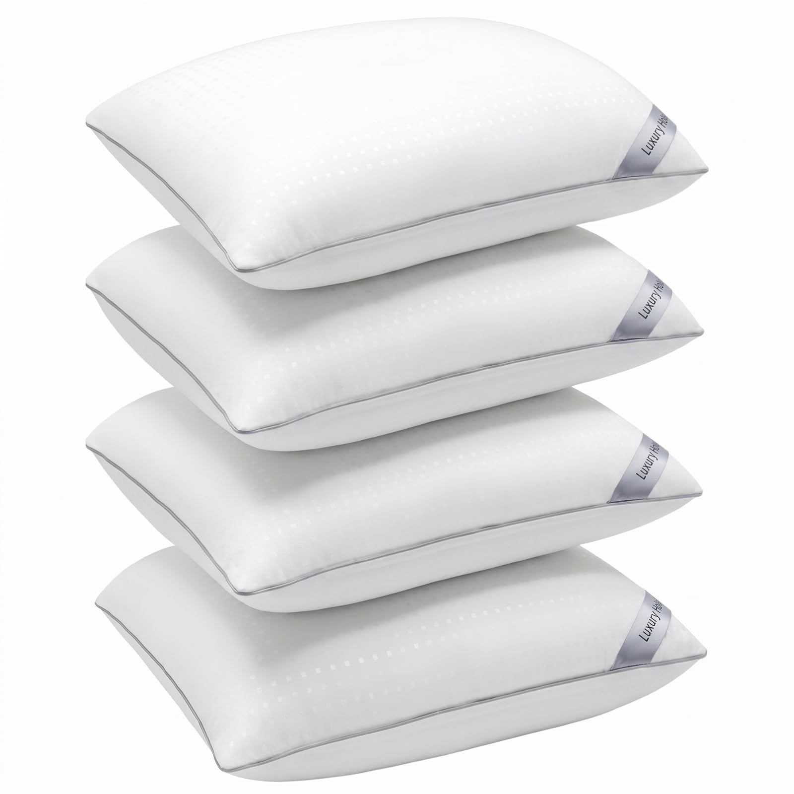 Higoom front packaging of four standard pillows showing value and hotel look