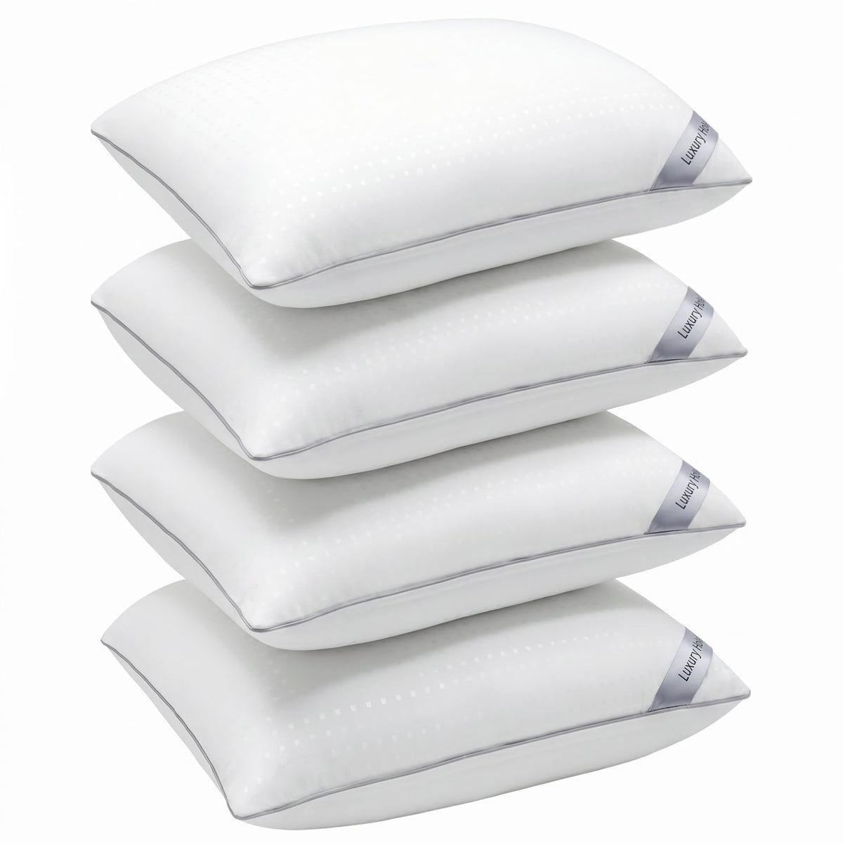 Higoom front packaging of four standard pillows showing value and hotel look