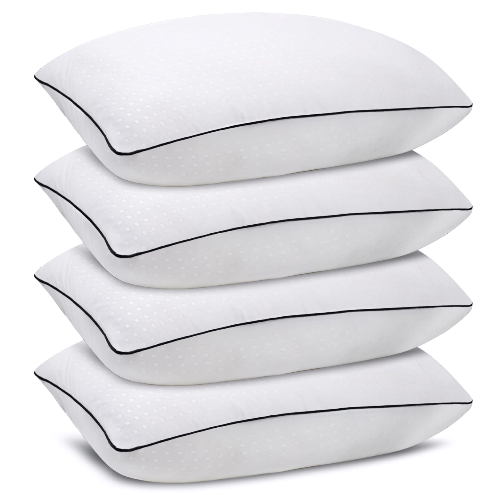 Higoom front view of four boxed standard pillows showing hotel look and comfort