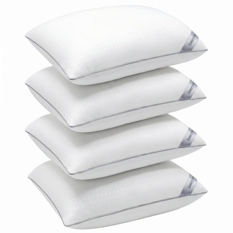 Higoom front packaging of four standard pillows showing value and hotel look