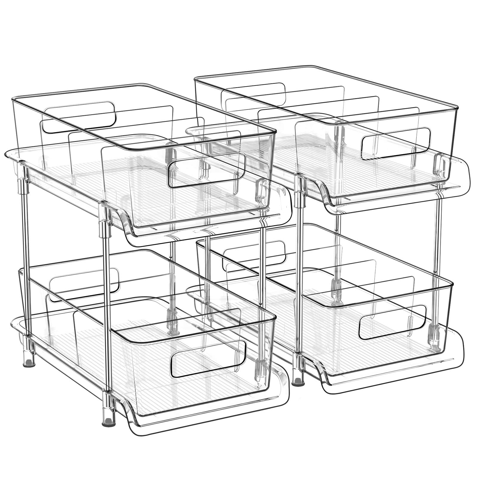 HIHEGD front view of clear 2-tier organizer showing tidy storage and visibility