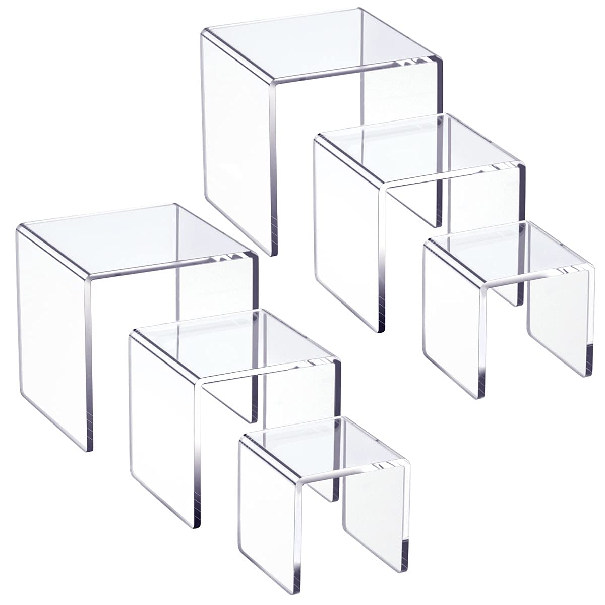 HIIMIEI front view of clear acrylic risers showing packaging and contents for neat presentation