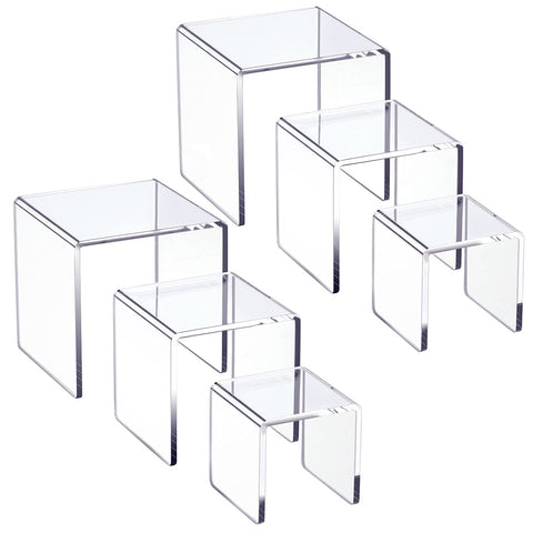 HIIMIEI front view of clear acrylic risers showing packaging and contents for neat presentation