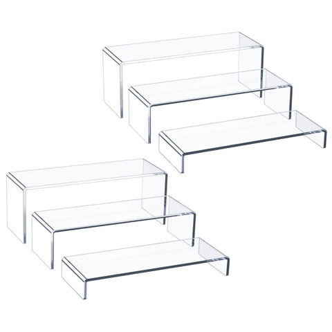 HIIMIEI front view of six-piece acrylic riser set showing organized display benefit