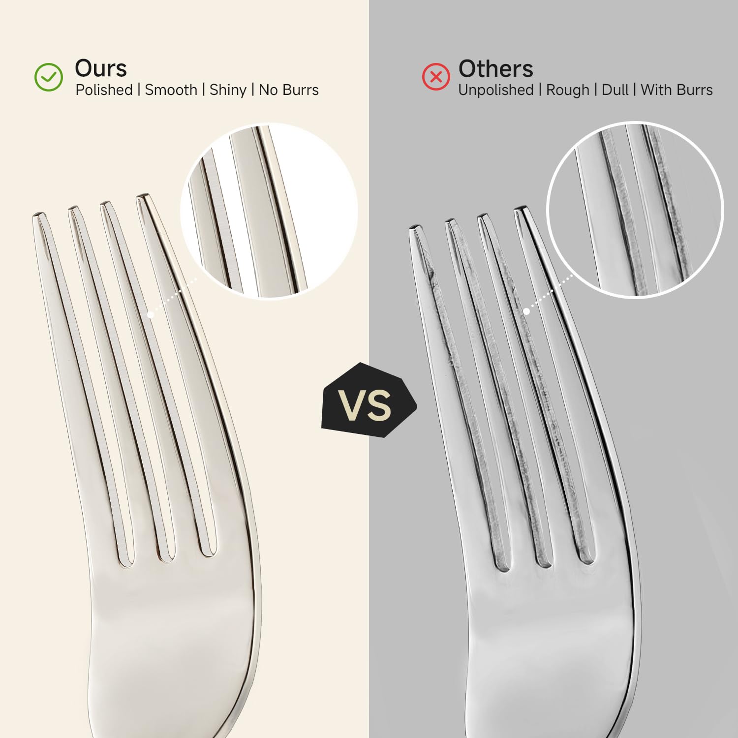 HIKAA dinner knife detail showing reinforced blade and comfortable cutting benefit
