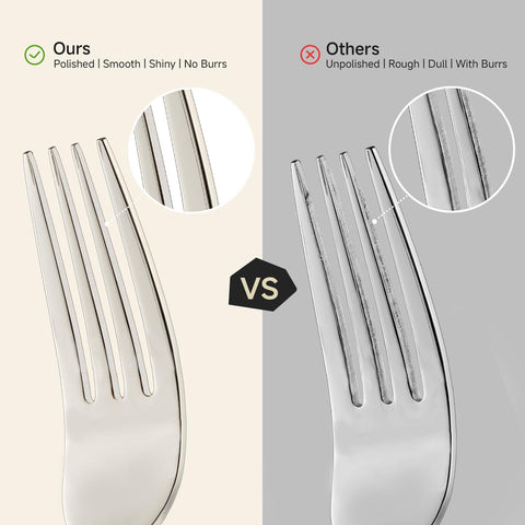 HIKAA dinner knife detail showing reinforced blade and comfortable cutting benefit