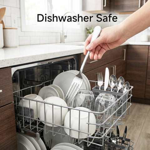 HIKAA flatware inside dishwasher showing easy-care cleaning convenience benefit
