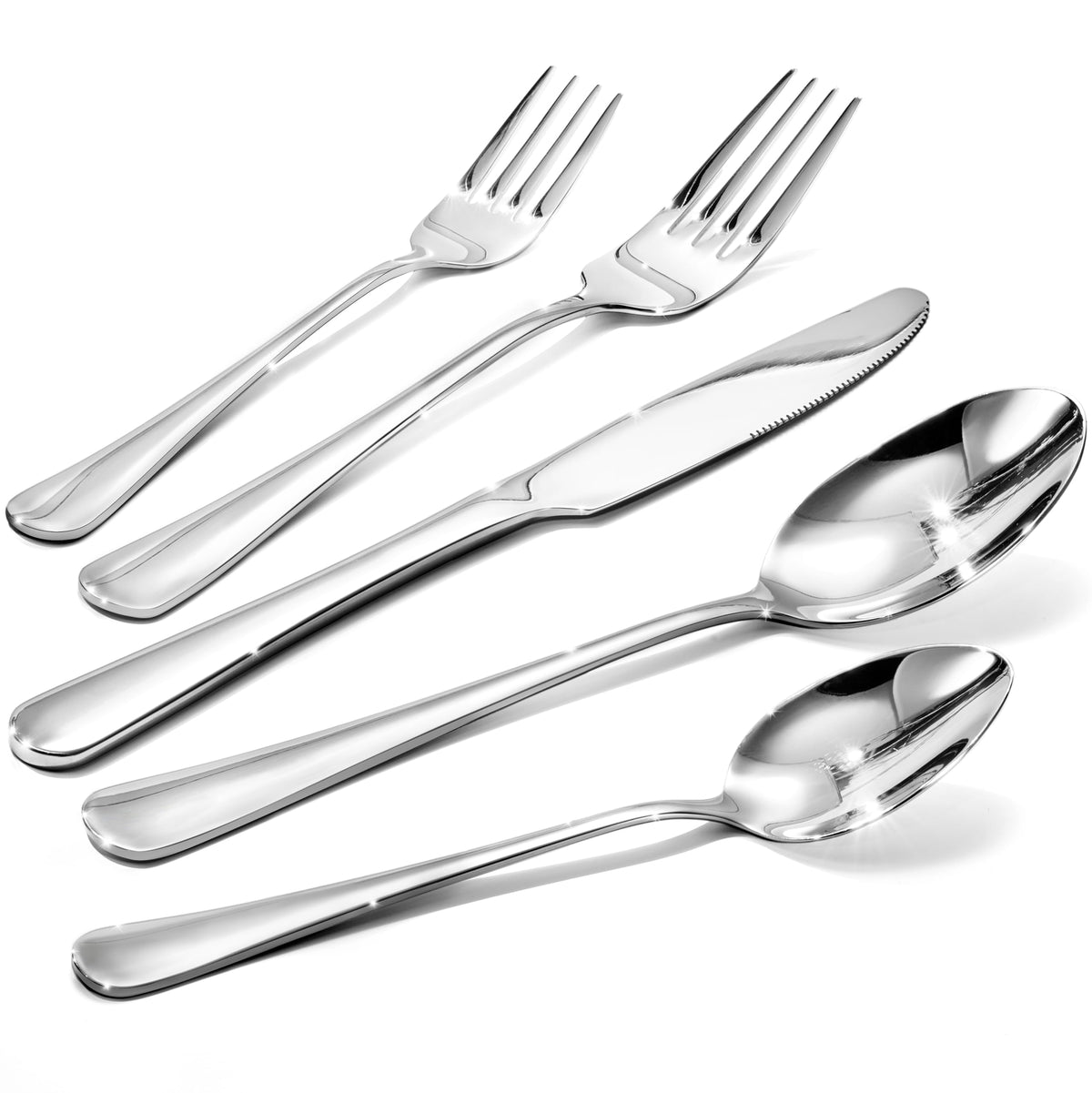 HIKAA front view of 40-piece set showing complete flatware and sleek design benefit