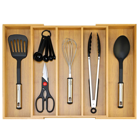 Hilislog front view of organizer showing clean compartments and sturdy bamboo benefit organization