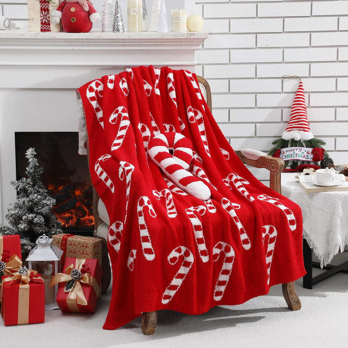 Hillsuren front view of blanket and pillow set showing festive holiday appeal
