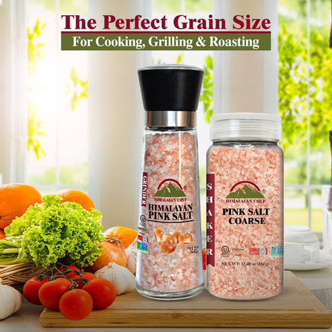 Himalayan Chef grinder sprinkling salt on steak to enhance finishing texture