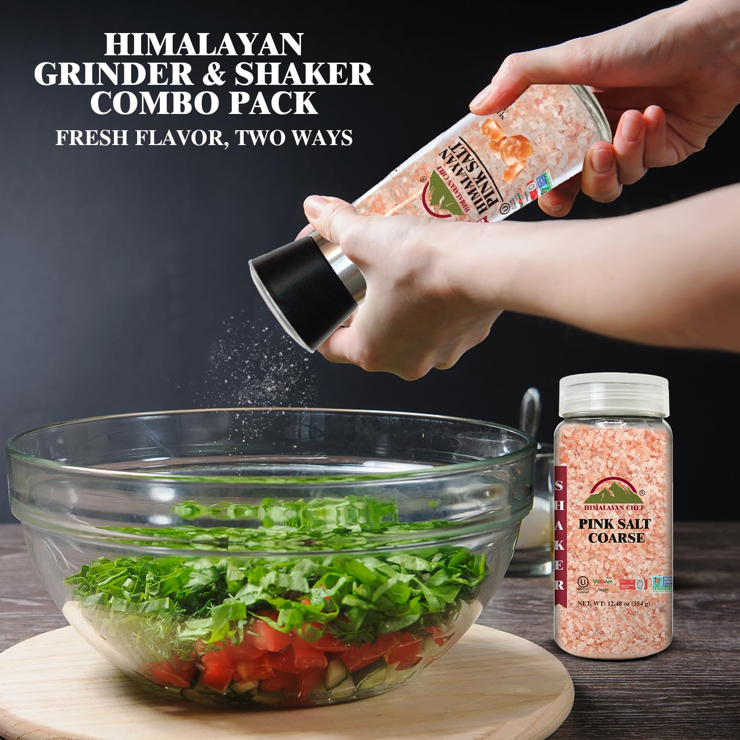 Himalayan Chef grinder on table with dishes showing attractive tabletop presence