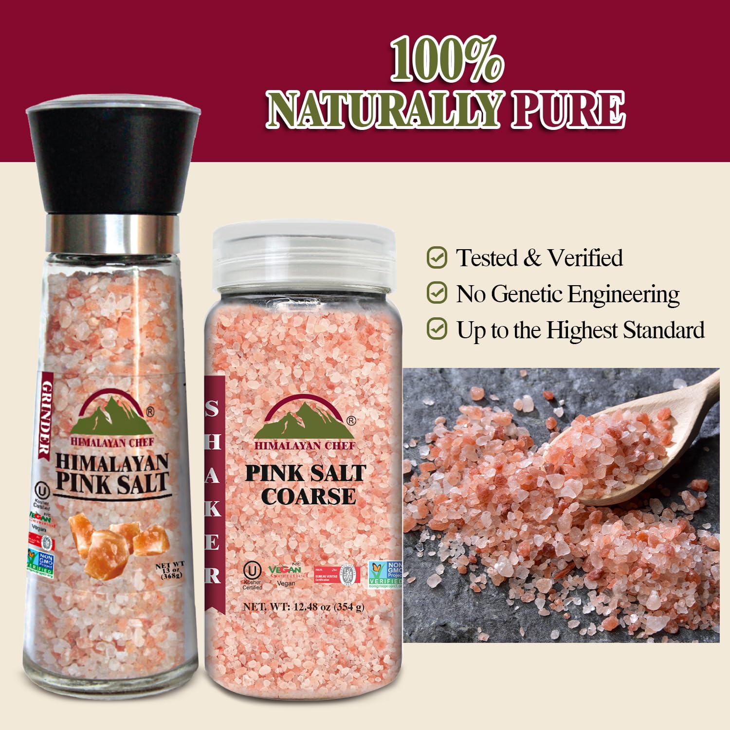 Himalayan Chef resealable kraft pouch pouring coarse salt for easy refills