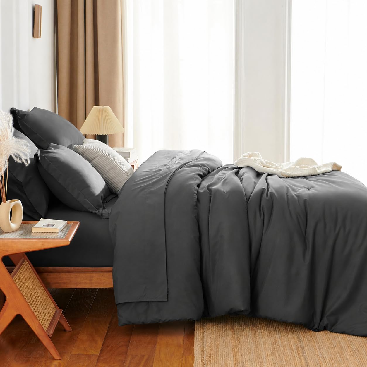 HIMEET styled bedroom scene demonstrating how the dark grey set complements décor