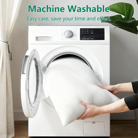 HIMEET pillow inside washing machine indicating machine-washable convenience