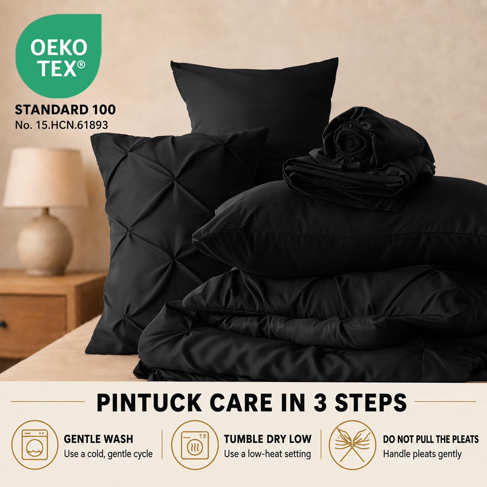 HIMEET comforter on king bed with objects for size and scale comparison