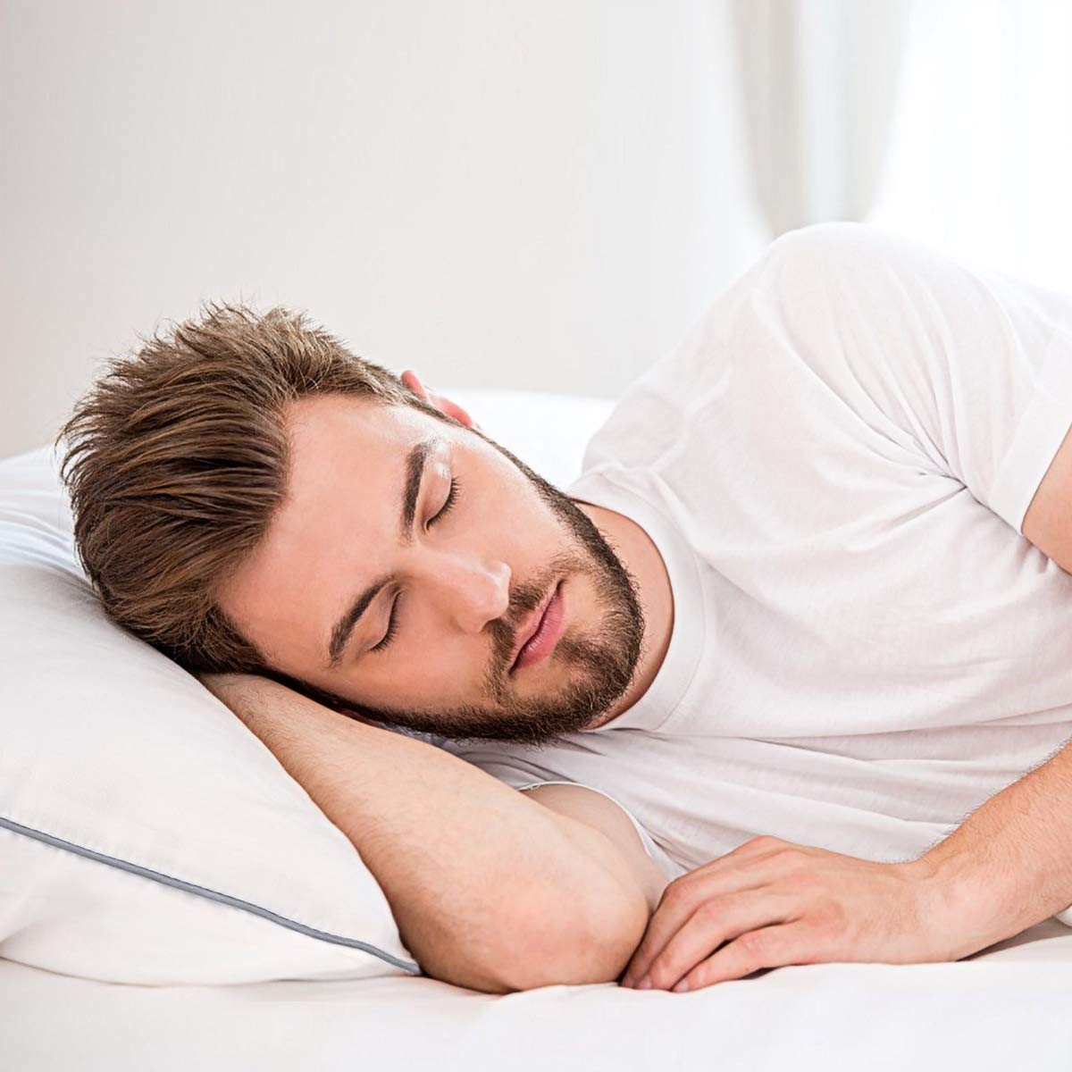 HIMOON pillow supporting back sleeper showing spinal alignment benefit