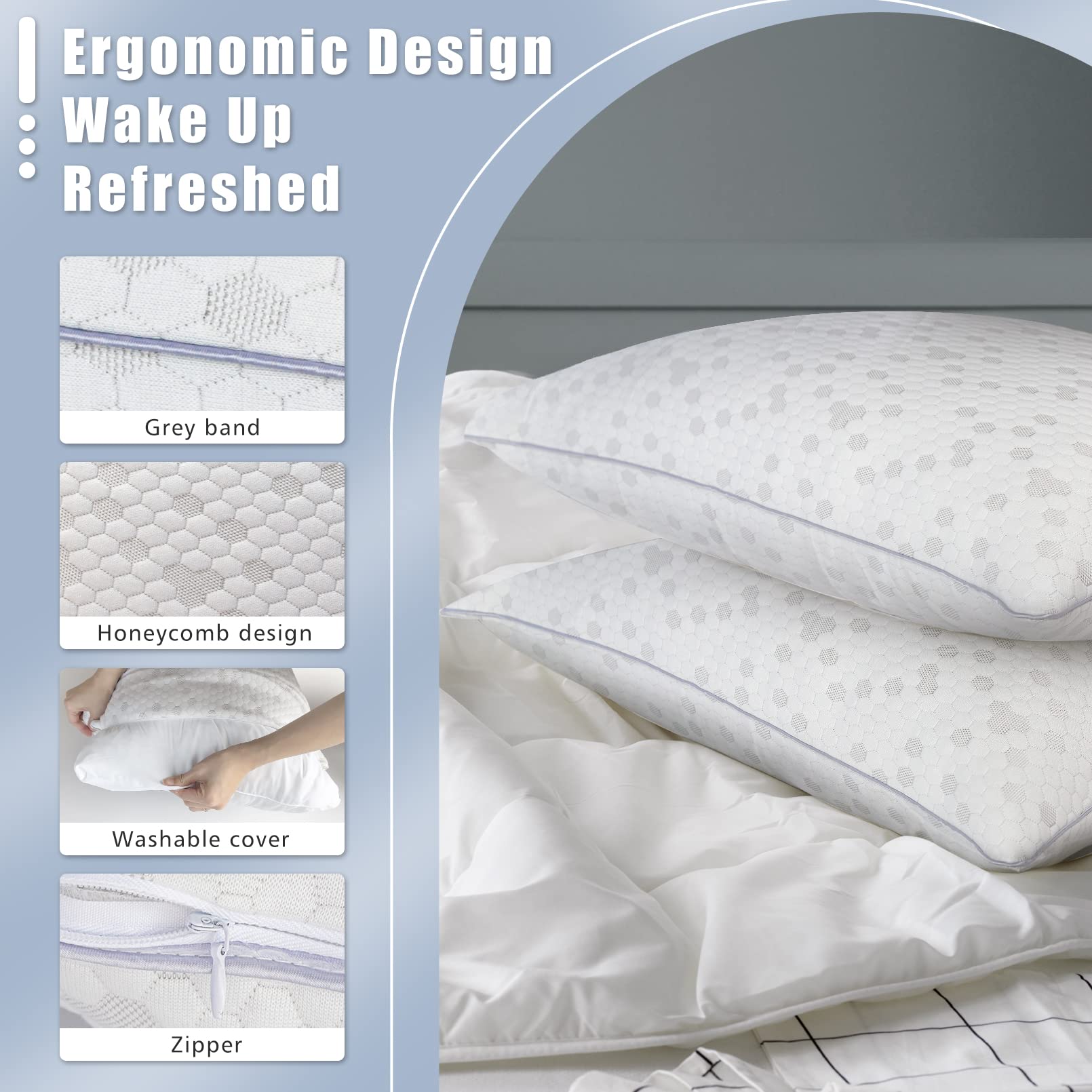 HIMOON pillow arranged on bed showing comfort for different sleepers