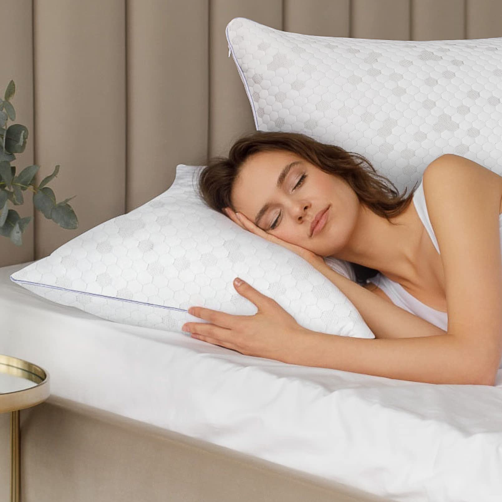 HIMOON pillow in washer and dryer demonstrating easy-care durability