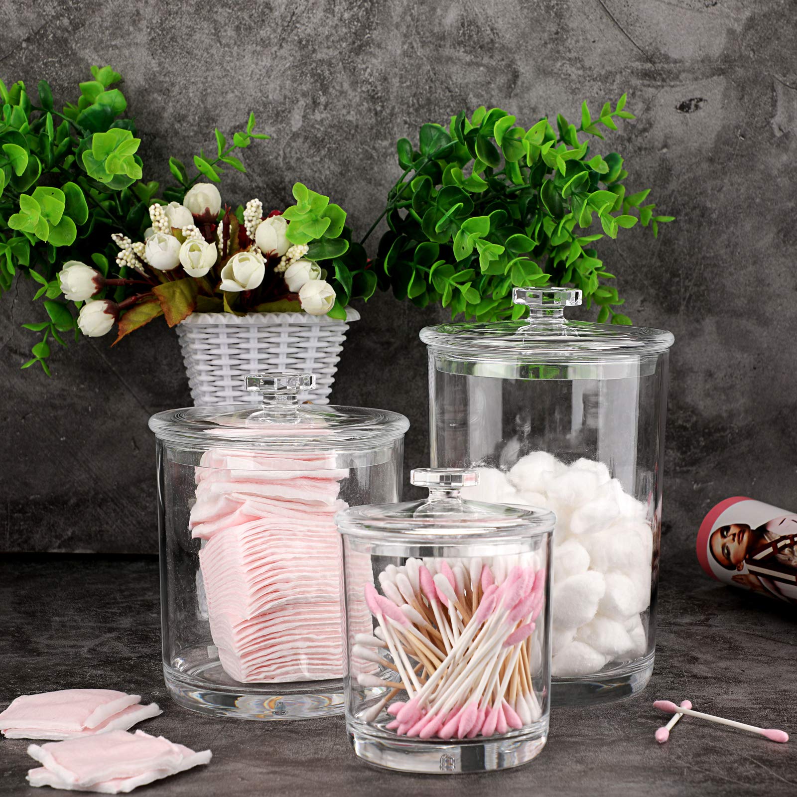 Hipiwe styled on bathroom counter holding cotton rounds for tidy daily routine