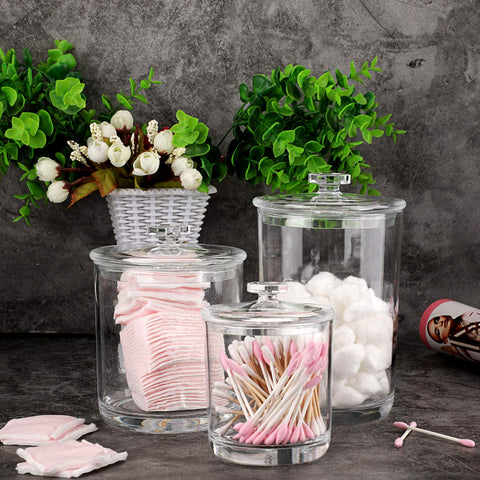 Hipiwe styled on bathroom counter holding cotton rounds for tidy daily routine