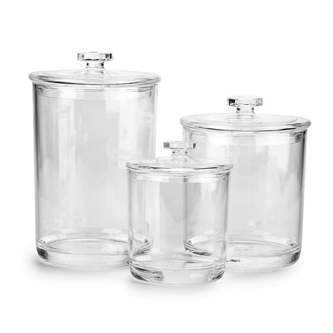 Hipiwe front view three apothecary jars neatly organized vanity benefits clear storage