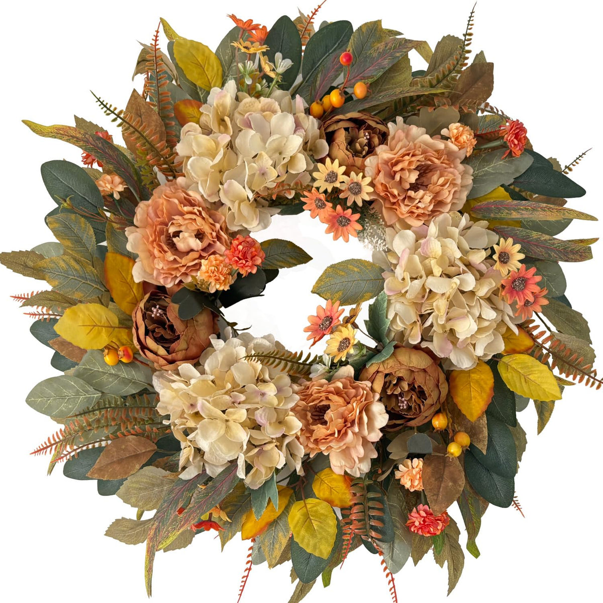 HipTree front door wreath displayed on a wooden door adds welcoming curb appeal