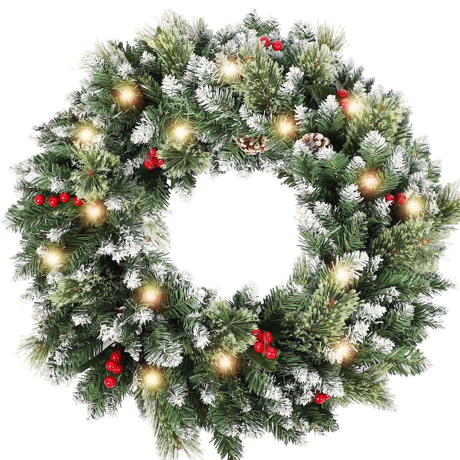 HipTree front door wreath hung with bright welcoming lights