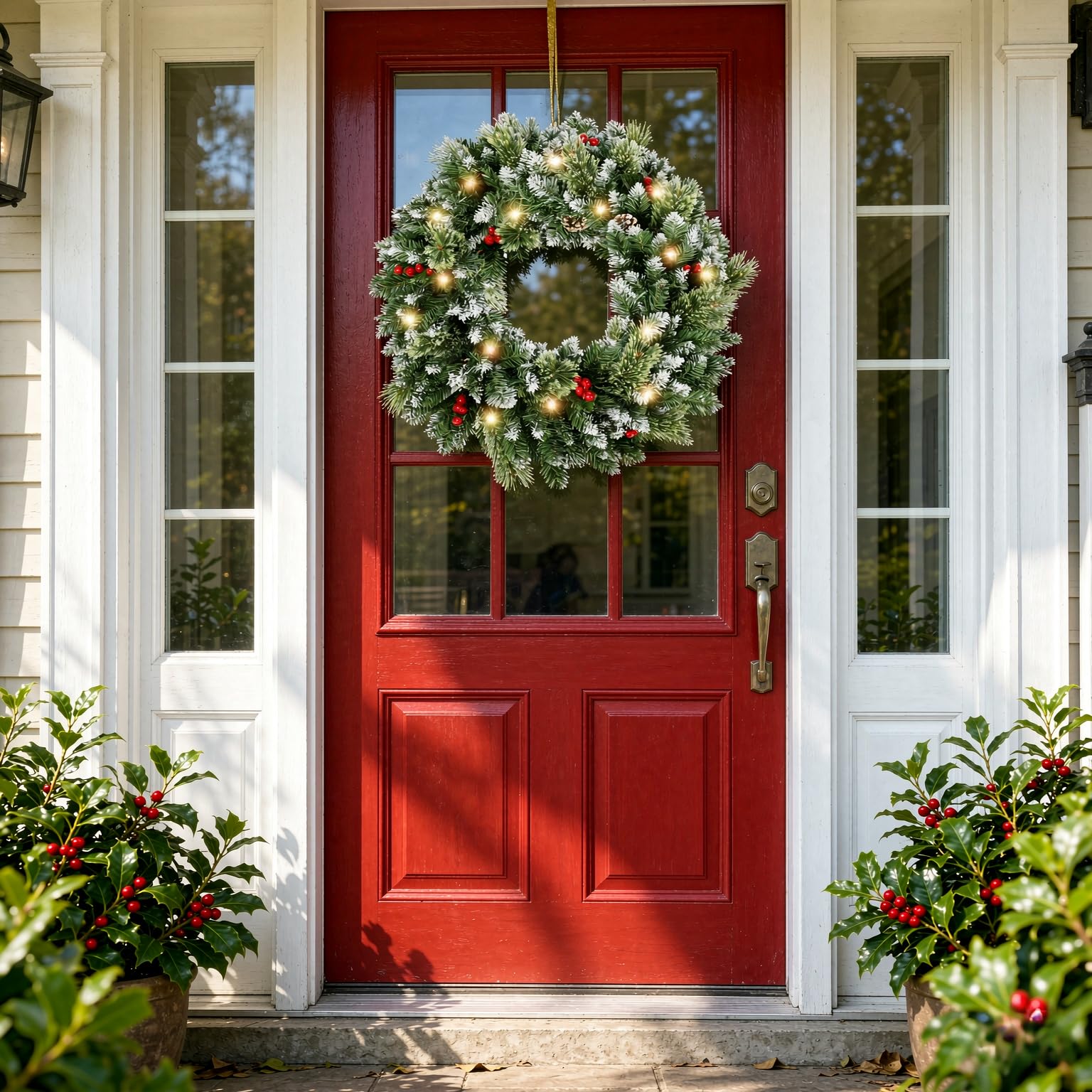 HipTree wreath paired with garland for cohesive holiday styling